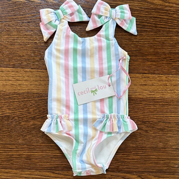Cecil And Lou Other - Cecil and Lou Pastel Striped Kids Swim One Piece